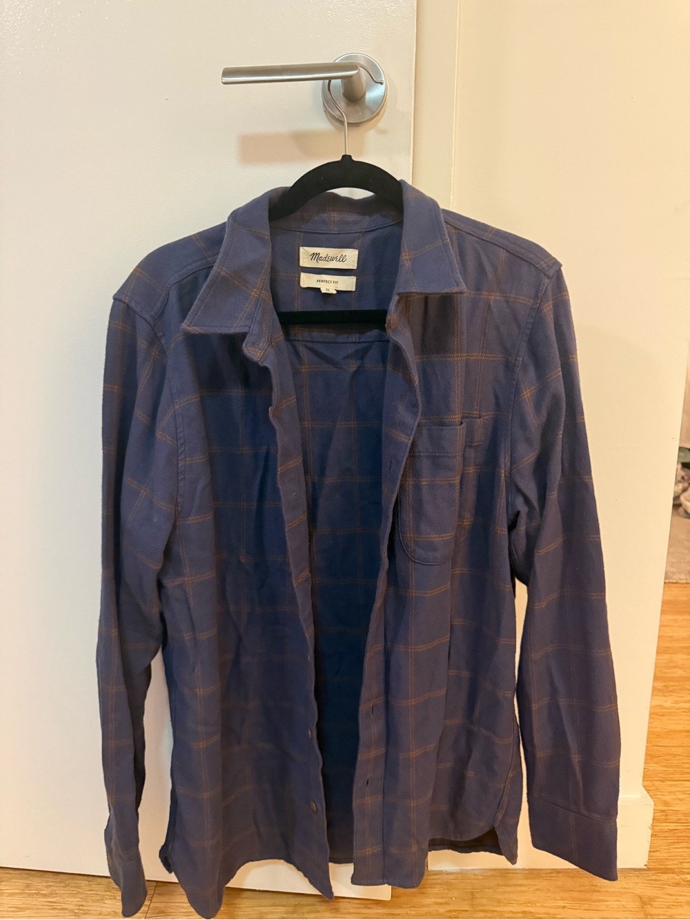 Madewell Men's Navy Plaid Button-Down Shirt with Tan Windowpane(worn once)